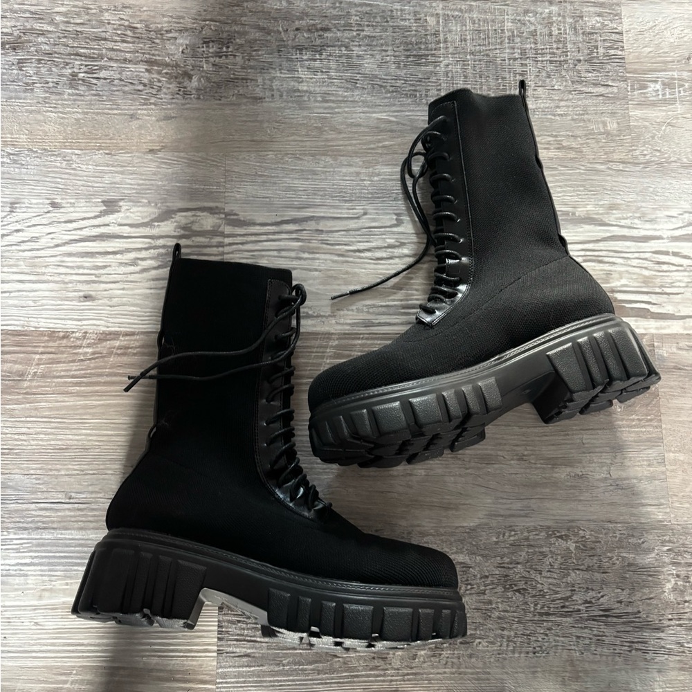 Black Lace-Up Combat Boots
